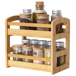 2 layer spice rack countertop storage rack bamboo spice rack holder cosmetic organizer holder for kitchen