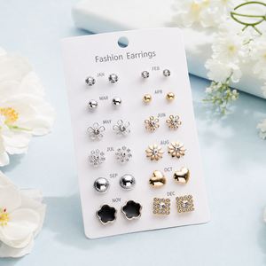 New 12 Pairs Tiny <b>Stud</b> Earrings Set Zinc Alloy <b>Silver</b>/Gold Plated Imitation Pearl Star Moon Flower Small Heart Cute Trendy - Product Image 2