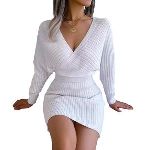 Vente en gros de vêtements pour femmes de style coréen, vêtements décontractés pour femmes, robe à manches bouffantes, robe en tricot pour l'automne et l'hiver - Product Image 4