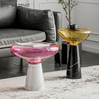 Table d'appoint moderne pour canapé Meubles de salon Base en marbre nordique Petite table basse en verre trempé de luxe nordique pour la maison