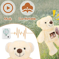 Ours en peluche beige avec enregistrement vocal, porte-photo, messages enregistrables, ours en peluche commémoratif, jouet en peluche personnalisé