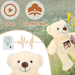 Ours en peluche beige avec enregistrement vocal, porte-photo, messages enregistrables, ours en peluche commémoratif, jouet en peluche personnalisé - Product Image 2