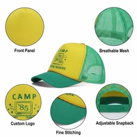 Gorras Trucker Personalizadas de 5 Paneles con Malla de Espuma Retro Amarillo Verde, Estampadas con 'Camp Know Where' y Cuerda Tejida, para Verano, Venta al por Mayor