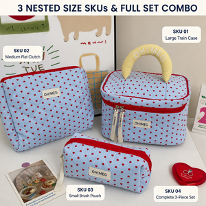 Trousse de Maquillage de Voyage Matelassée en Coton Cœur Bleu Rouge Personnalisée, Ensemble de 3 Pièces, Valise de Toilette, Pochette Organisateur avec Poignée Melody pour Femme - Product Image 4