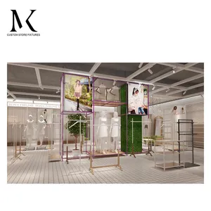 Lishi High Quality Display Rack Clothes Clothing Showcase Gold Cloth Shop Interior Design Clothing Showcase