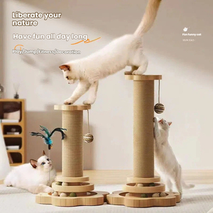 Rascador para Gatos de Sisal Natural, Juguete con Plataforma Giratoria de Madera, Bolas de Sisal, Interactivo, para Juego Autónomo, para Gatos de Interior, Empacado en Cartón - Product Image 1