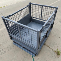 Cage de stockage robuste en treillis métallique thermolaqué avec porte basculante, conteneur palette métallique empilable, bacs de stockage empilables, cage de stockage, stillage