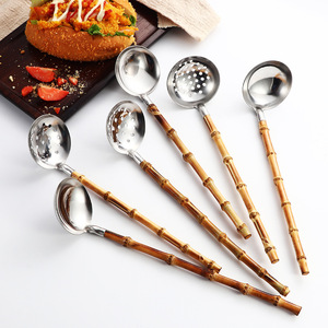 Ensemble de couverts en acier inoxydable 304 avec manche en bambou, résistant à la chaleur, pour la cuisine - Product Image 3