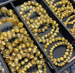 Pulsera de Cuarzo Rutilado Dorado Natural al por Mayor, Joyería Elástica de Cristal Curativa para Mujeres y Hombres, Regalo, Suministro a Granel - Product Image 4