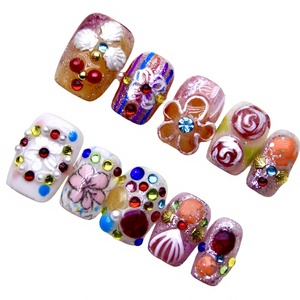 <span class=keywords><strong>Uñas</strong></span> Postizas <span class=keywords><strong>Cortas</strong></span> Cuadradas de Alta Calidad al por Mayor, 10 Piezas, con Diseños Esculpidos en 3D, Hechas a Mano, para Mujer - Product Image 4