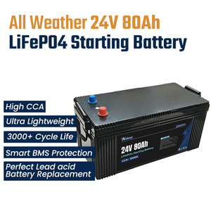 超安全 24V 80Ah 磷酸铁锂启动电池：3000+ 深循环次数，1000+ CCA，防震，适用于重型卡车 - Product Image 1