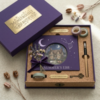 LABON Edición Limitada de Verano: Set de Regalo de Diario con Tapa Dura de Tela Morada, Cuaderno Cuadrado con Ventana Hueca y Planificador Estético de Puntos Estrellados