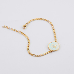 Zogxin Letter <b>Bracelet</b> Gold Chain Round <b>Initial</b> Charm Women's Jewelry Gift Fashion Accessory - Product Image 2