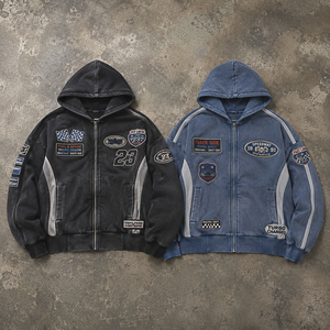 Custom Full Zip Hoodie Vintage Streetwear Heavyweight Cotton Oversized Boxy Logo Print Design Men Hoodie - Product Image 3