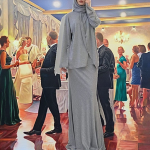 Miden International Nouvelle Conception Eid Musulman Robe Femme 2 Pièces en Lin Grande Taille Mode Modeste Hijab Ethnique Islamique Élégant - Product Image 2