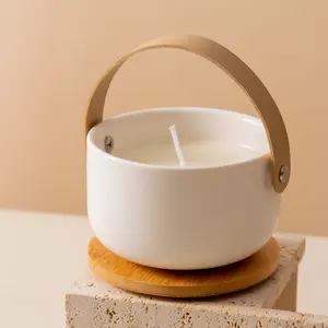 Simple Luxury Small Candle Ware Gift Home Decor Ceramic Creative Carrying Belt Candle Jar With Lid