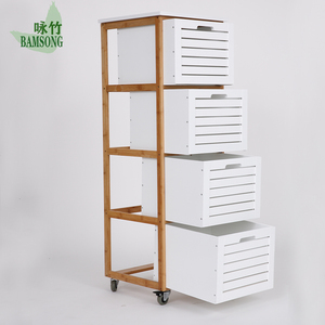 Carrello <span class=keywords><strong>Mobile</strong></span> a 4 Cassetti in Bambù, Versatile Armadietto con Ruote per Cucina, <span class=keywords><strong>Bagno</strong></span>, Camera da Letto e Ufficio Domestico - Product Image 1