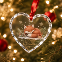 Ornement en verre cristal transparent en forme de cœur, série animaux mignons de Noël, pour cadeaux de Noël, stock en gros pour les boutiques de Noël