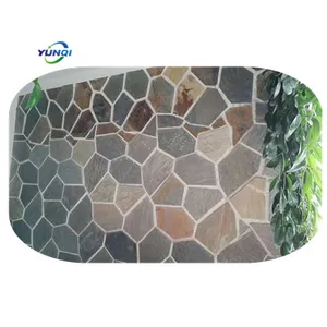 Rede cinza natural pedra empilhada, pedra de pedra decorativa do jardim flagstone, irregular, polygon, malha preta, pedra de pavimento