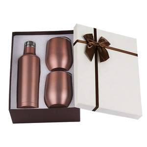 Luxury Insulated Stainless Steel Wine Tumbler Chiller Gift Set With Lid Straw Birthday 2*12oz Tumbler 17oz Wine <b>Bottle</b> Gift <b>Box</b> - Product Image 1