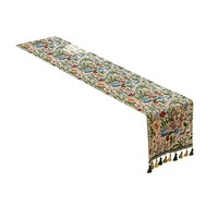 Nappe de table en polyester jacquard floral de luxe avec pompons, personnalisable pour la maison, l'hôtel, le restaurant et les fêtes