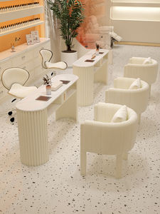 Juego de Mesa y Silla de Manicura Estilo Crema para Salón Comercial, Mueble de Almacenamiento para Salón de Uñas, Decoración para Salón de Uñas, Mesa de Manicura con Luz - Product Image 3