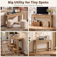 Console étroite moderne en bois massif avec station de charge, design fin pour salon et entrée, ports USB et prises