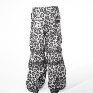 Custom All Print Leopard Design Denim <b>Work</b> Pants High Quality Sun Faded Rhinestones Pants Removable Zipper Cargo Baggy <b>Jeans</b> Men - Product Image 3