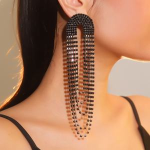 Pendientes de Borla Elegantes de Estilo Francés para Mujer, Diseño Exagerado con Pedrería, Aleación de Zinc para Fiesta - Product Image 3