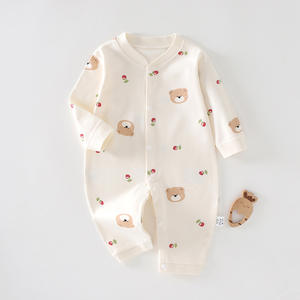 Automne décontracté Super mignon <span class=keywords><strong>combinaison</strong></span> coton peigné imprimé bébé barboteuse manches longues tricoté Homewear pour nouveau-nés ramper bébés - Product Image 3