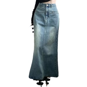 Falda Midi Vaquera Retro Estilo Hong Kong para Mujer, Cintura Alta, Corte en A, Tela de Algodón, Color Resistente a la Decoloración, Primavera 2023, Azul Retro N198 - Product Image 5