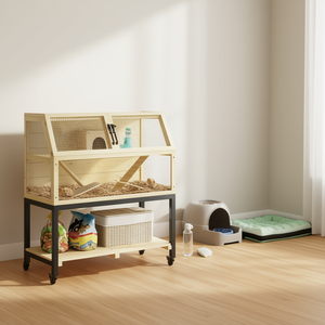 Jaula de Madera para Hámster con Soporte, Estructura de Madera Resistente, Estilo Rectangular Simple para Dueños de Mascotas, Tamaño para Razas Pequeñas, Apta para Todas las Estaciones - Product Image 2