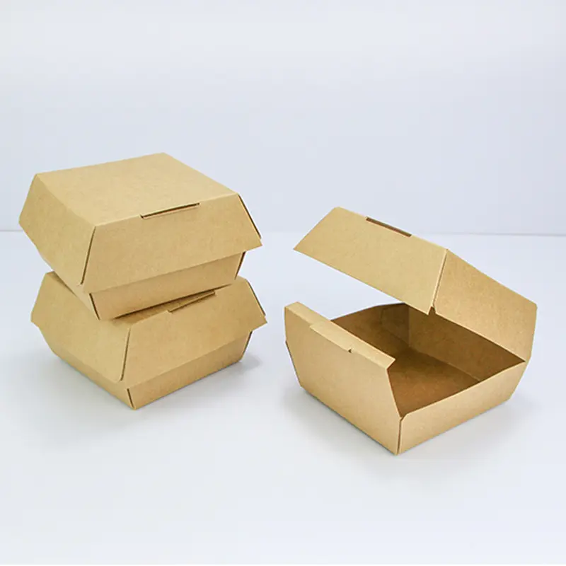 कागज फ्राइड चिकन बॉक्स फास्ट फूड पैकेजिंग दोपहर के भोजन के खिड़की के साथ क्राफ्ट कंटेनर बक्से त्रिकोण होंठ बर्गर बॉक्स