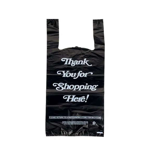 Bedankjes Zwart T-Shirt Custom Tassen Verpakking Op Maat Bedrukt Plastic Boodschappentas Goedkope Goede Prijs