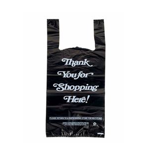 Merci T-shirt noir Sacs personnalisés emballage <span class=keywords><strong>Sac</strong></span> à provisions en plastique d'impression personnalisée pas cher bon <span class=keywords><strong>prix</strong></span> - Product Image 1