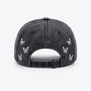 Casquette de baseball vintage à 6 panneaux en jean délavé et vieilli avec impression numérique par transfert thermique de papillon et logo personnalisé, vente en gros, fabrication - Product Image 4