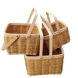 Cesta de madeira para armazenamento e recipiente de alimentos, caixa de doces para casamento, cesta de piquenique tradicional chinesa de cozinha