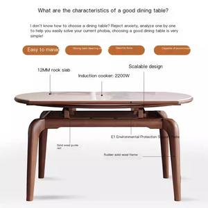 Ensemble table et chaises de salle à manger rectangulaire en bois massif avec plateau en marbre, style nordique moderne, extensible et pliable, 4-8 places, pour hôtel - Product Image 5