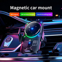 Chargeur de voiture sans fil magnétique flexible 15W, support de charge rapide universel avec lumière colorée, support de téléphone pour grille d'aération et tableau de bord