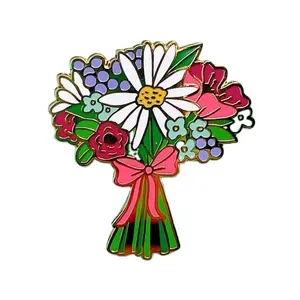 Hiçbir Minimum fabrika özel emaye imalatı çiçek buketi papatya haşhaş şakayık Pin metal şapka yaka pin rozeti giyim giysi için