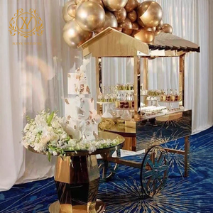 Chariot de présentation de gâteaux et de desserts en acrylique doré pour mariage et fête, vente chaude transfrontalière, avec roues - Product Image 1