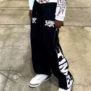 Pantalones Deportivos de Algodón para Hombre, de Alta Calidad, Personalizados, Holgados, Formales, Negros, con Cremallera Lateral, Estampado, Rectos, Ligeros y Transpirables - Product Image 4