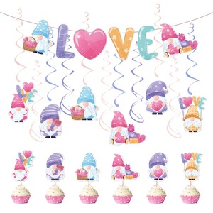 Set de Decoración para Fiesta de Gnomos de San Valentín con Pancarta de Amor, Bandera para Pastel y Adornos Colgantes en Espiral para Suministros de Aniversario de Bodas - Product Image 6