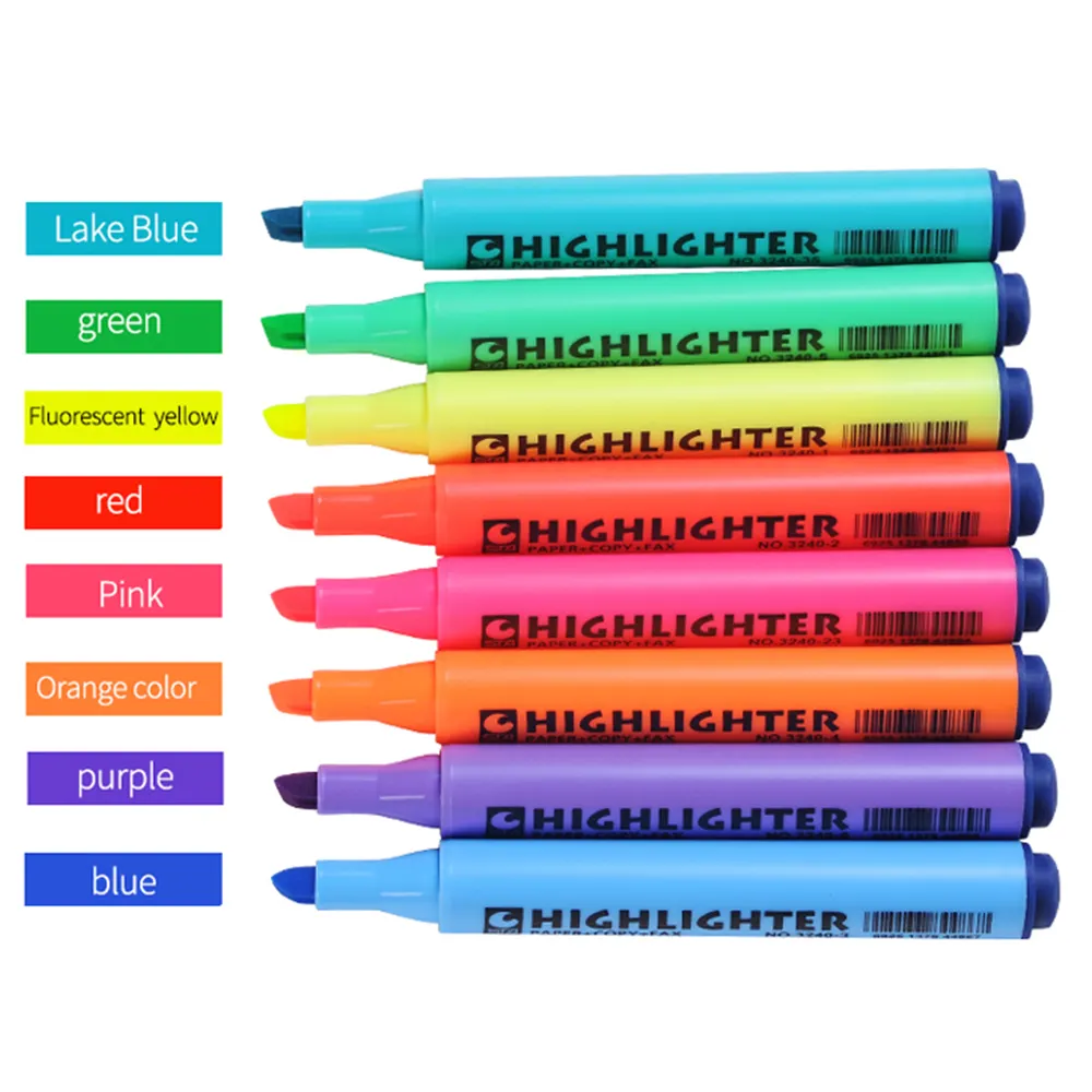 Bright highlighter Pens fluorescent color highlighter marker pen set