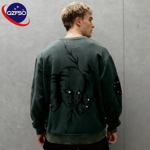 QZFSO, Jersey informal personalizado para hombre, sudaderas de calle de manga larga desgastadas con lavado ácido de peso pesado y hombros caídos de gran tamaño - Product Image 1