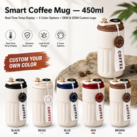 Mug à café intelligent Kingze 450 ml, mug de voyage isotherme, affichage numérique de la température, acier inoxydable 316, double paroi sous vide