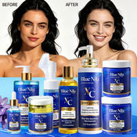Ensemble de Soins Visage Personnalisable avec Logo Lumineux : Sérum, Crème, Gommage Anti-rides et Éclaircissant, Nila Bleu du Maroc