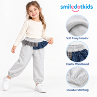 Smiledotkids Pantalon de jogging personnalisé pour enfants, gris, patchwork, taille à volants, doux, OEM ODM, vêtements en gros pour petites filles, nouvelle collection