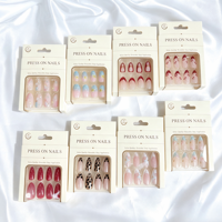Ongles à presser personnalisés avec logo, 24 pièces, motif floral et strass, faux ongles en gros pour femmes