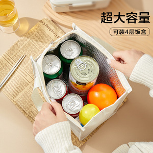 Insulated Lunch Bag Oxford Cloth White And Black Portable For Office Work School Use - Product Image 4